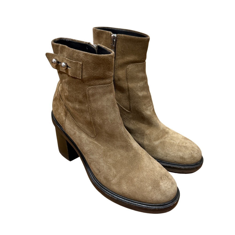 Rag & Bone Soren Boot Women 37 US 7 Beige Suede Chunky Heel Zip Tan Ankle Boot